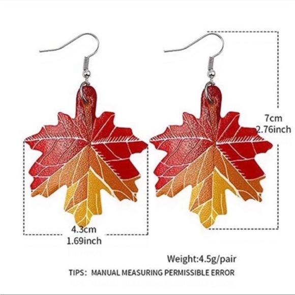 Faux Leather Colorful Autumn Leaf Earrings - Picture 3 of 10